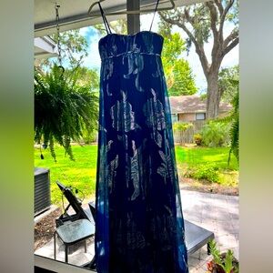 Aidan Mattox Blue and Silver Smocked Strapless formal Sundress